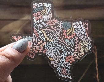 Clear Texas Floral Sticker. Weatherproof State Sticker. Vinyl Matte Sticker.