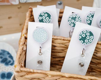 Retractable Badge Reel. Cute, Floral Badge Reel. School ID, Work ID, Card Holder.