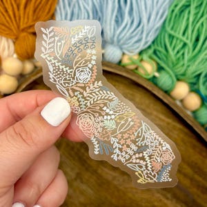 Clear California Floral Sticker. Weatherproof State Sticker. Vinyl Matte Sticker.