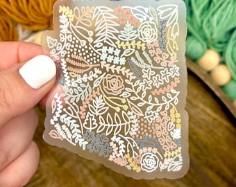 Clear Arizona Floral Sticker. Weatherproof State Sticker. Vinyl Matte Sticker.