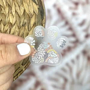 Colorful Paw Print Sticker. Clear Matte Weatherproof Sticker. Floral Vinyl Sticker.
