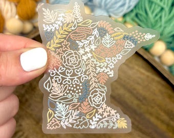 Clear Minnesota Floral Sticker. Weatherproof State Sticker. Vinyl Matte Sticker.