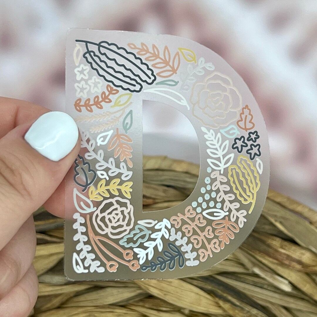 Floral D Sticker. Clear Matte Letter Sticker. Weatherproof Vinyl ...
