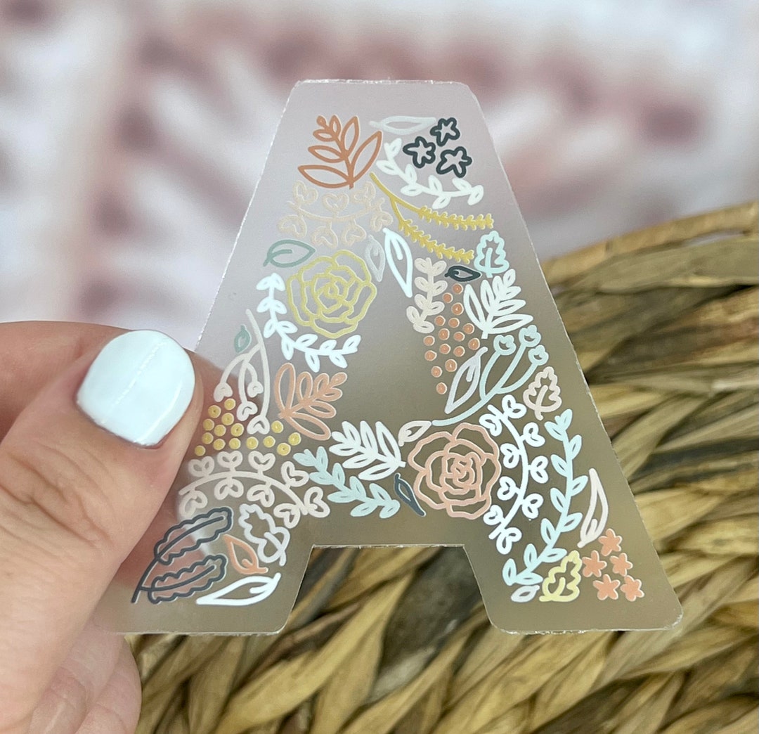 Floral A Sticker. Clear Matte Letter Sticker. Weatherproof Vinyl ...
