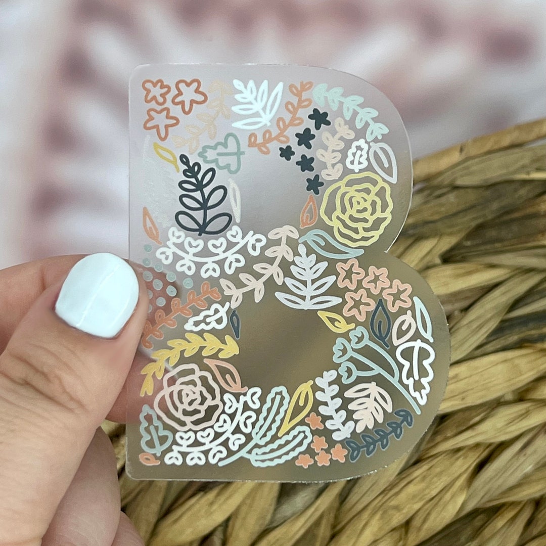 Floral B Sticker. Clear Matte Letter Sticker. Weatherproof Vinyl ...