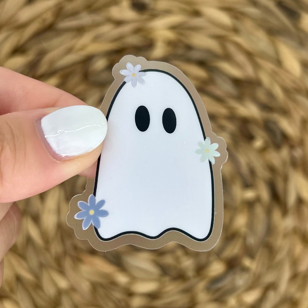 Ghost Sticker. Clear Matte Weatherproof Sticker. Floral Vinyl Sticker ...