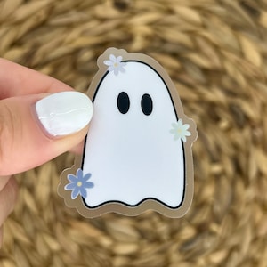 Ghost Sticker. Clear Matte Weatherproof Sticker. Floral Vinyl Sticker. Fall Autumn Ghost Boo.
