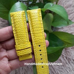 Handmade Yellow Genuine Leather Watch Strap Band 22/20mm (Available for any sizes, colors, material)