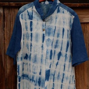 Indigo Tie Dye SHIRT Unisex Handmade Vietnamese Ethnic Fabric Gift| Tailor Made Available