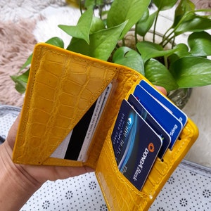 Titular de la tarjeta de crédito de cuero amarillo hecho a mano DOBLE LADO Genuino -Cartera larga-Clutch-Tote-Bolso-Mochila