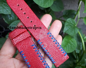 Handcrafted Red-White Genuine  Watch Strap Band 22/20mm (Available for any sizes, colors, material)