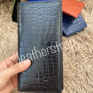 Cartera larga hecha a mano de cuero negro para hombre, bolso de mano con patrón, cartera de mano, cerradura codificada, bolso de efectivo para teléfono móvil, cartera larga