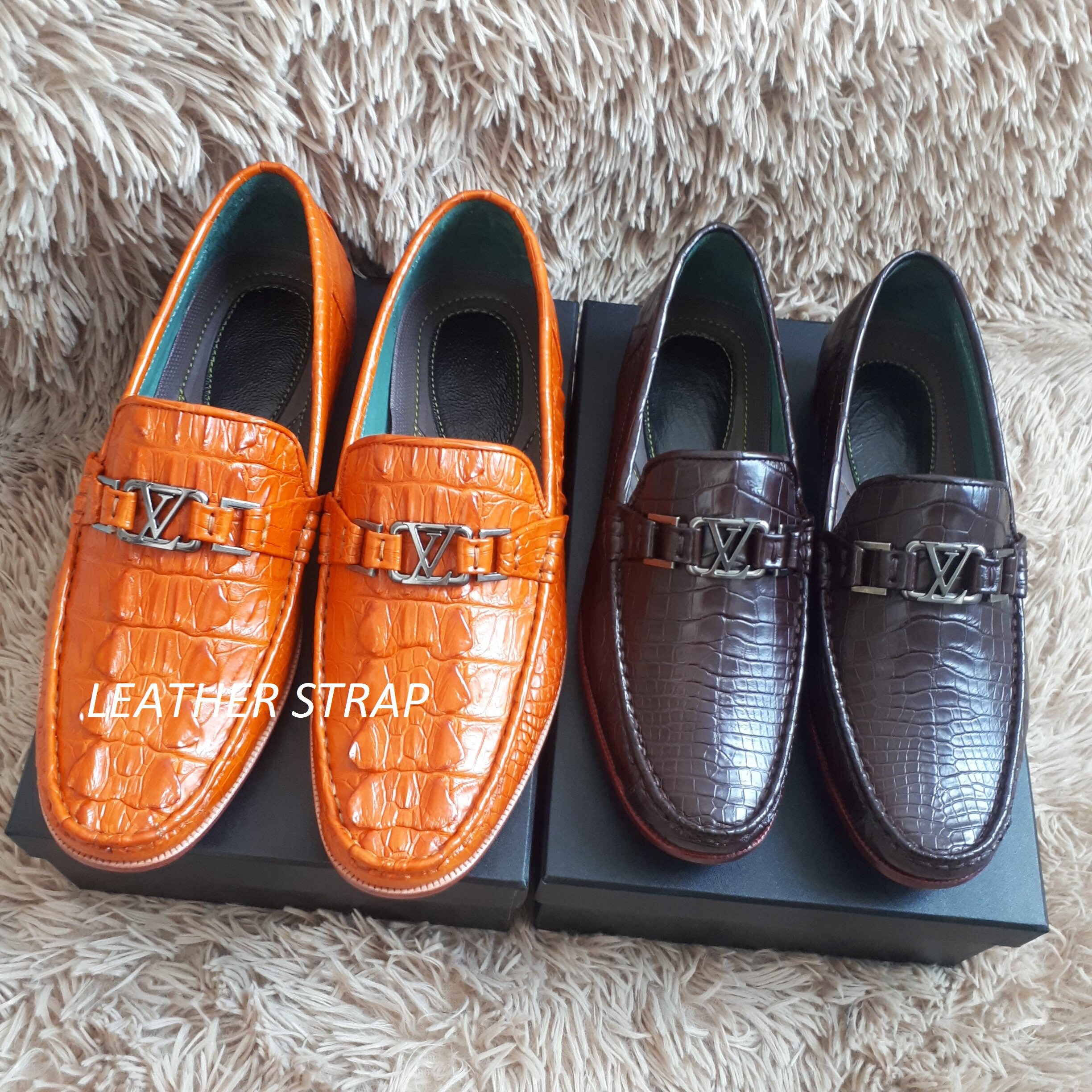 Genuine Handmade Men\'s  Sandals Brown  & Orange - Size 10 Mens Leather Slide H Cut Embossed Leather - Leather Sandals  main image 2