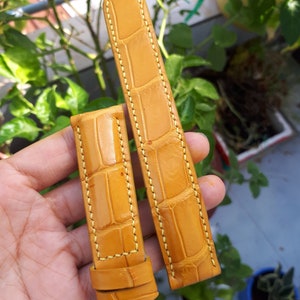 Handmade Yellow Genuine lEATHER Watch Strap Band 22/20mm (Available for any sizes, colors, material)