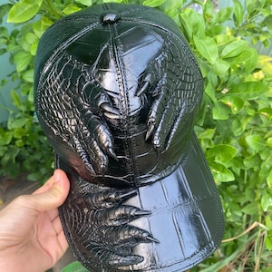 Handgefertigte Schwarze Herren Muster Echt Leder Baseballkappe Verstellbare Hut Sommer Caps