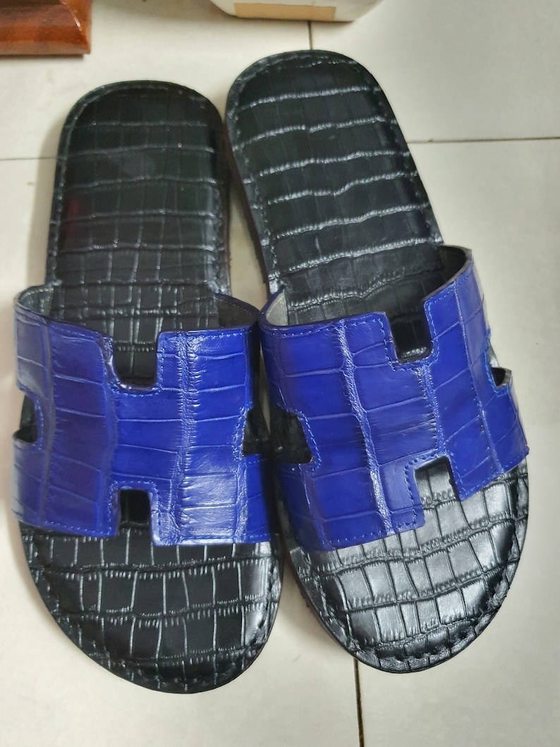 Available for any sizes Handcrafted BLUE Sandals Genuine Alli gator Alli gator Leather Skin