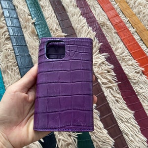 Hecho a mano PURPLE LEATHER Phone Wallet flip wallet stand cover Flip Case