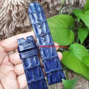 Handmade Blue Navy Genuine Leather Watch Strap Band 24/22mm (Available for any sizes, colors, material)