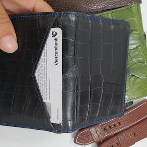 Handgefertigter Kreditkartenhalter aus schwarzem Leder, doppelseitig, echt (alle Farben)