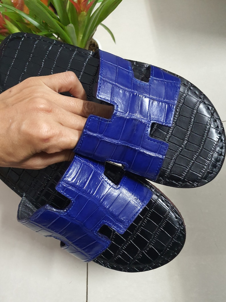 Available for any sizes Handcrafted BLUE Sandals Genuine Alli gator Alli gator Leather Skin