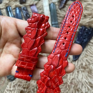 Handcrafted Red Leather Watch Strap Band 22/20mm (Available for any sizes, colors, material)