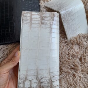 Cartera larga unisex BLANCA hecha a mano, bolso de mano con patrón, cartera de mano, cerradura codificada, bolso de mano para teléfono móvil, cartera larga