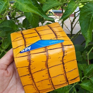 Handgefertigter gelber Leder-Kreditkartenhalter DOUBLE SEIDE Genuine (beliebige Farben)