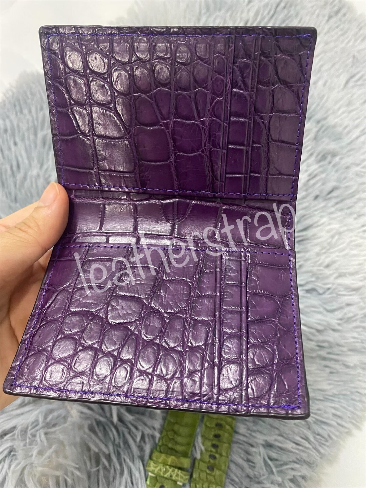 Handmade Purple Alligator Leather Credit Card Holder DOUBLE 