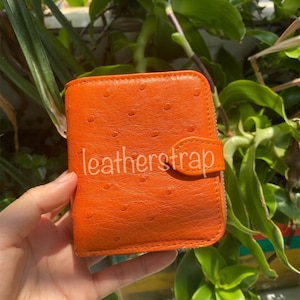 Cartera plegable hecha a mano de piel de cuero naranja para mujer Tarjeta de crédito Textura de burbuja Textura cuadrada vintage (cualquier color)