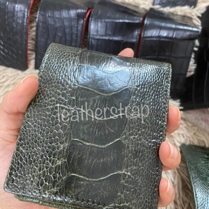 Handmade Green Leather Skin Men's Bifold Wallet Credit Card Round Square Pattern Texture