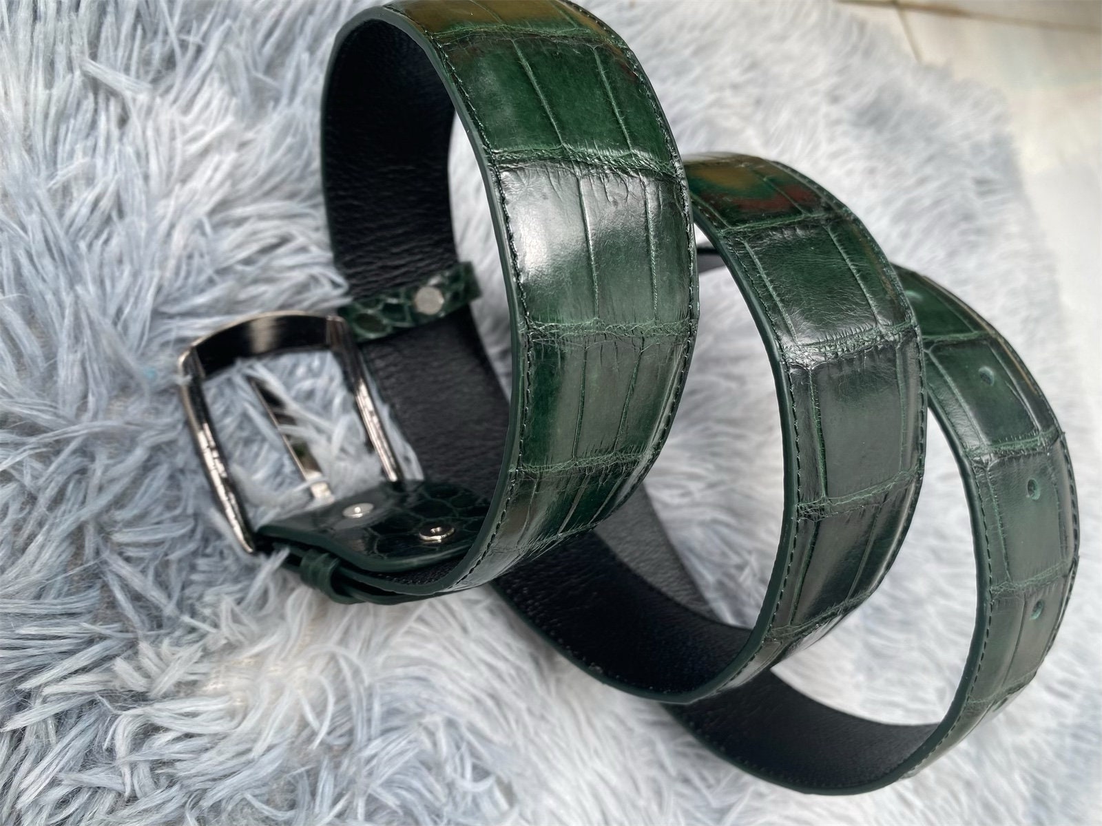 Handmade Dark GREEN Leather Skin Unisex BELT - 3.8cm