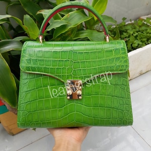 Bolso de mano hecho a mano de piel auténtica verde para mujer, bolso de hombro, envío por DHL