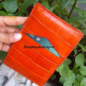 Handgemachte Orange Leder Kreditkartenetui DOUBLE SIDE Genuine (irgendein Farben)