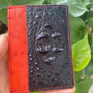 Preto Vermelho Feito à Mão Couro Genuíno Estojo de Crédito - Porta-Cartão de Crédito (qualquer cor) - Carteira Longa - Bolsa de Mão