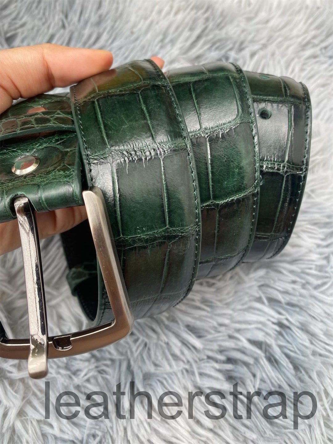 Handmade Dark GREEN Leather Skin Unisex BELT - 3.8cm