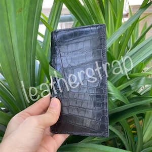 Titular de la tarjeta de crédito de cuero negro hecho a mano DOBLE LADO Embrague Cartera larga Bolso Bolso Bolso de viaje Bolso de mano