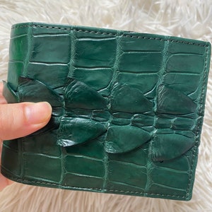 Handgemaakte groene lederen huid heren bifold portemonnee creditcard (elke kleur)