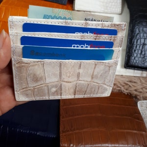 Caja de crédito de cuero genuino hecha a mano, color blanco (cualquier color), billetera larga, portatarjetas de crédito, bolso de mano