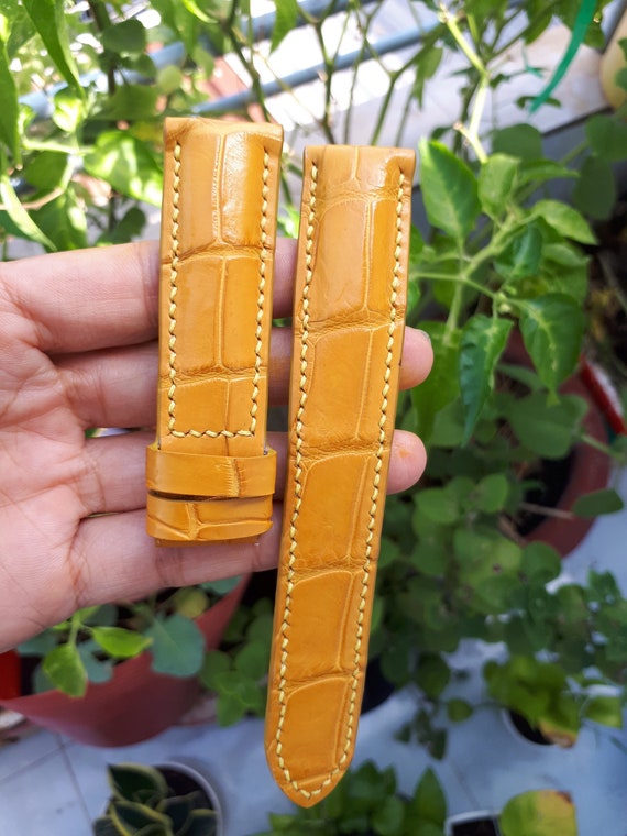 Bracelet En Cuir Véritable 20mm Fabriqué En Italie - Couleur Jaune, Style Classique, Neuf Avec étiquettes