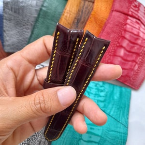 Handcrafted BROWN Curved Leather Watch Strap Band 22/20mm (Available for any sizes, colors, material)