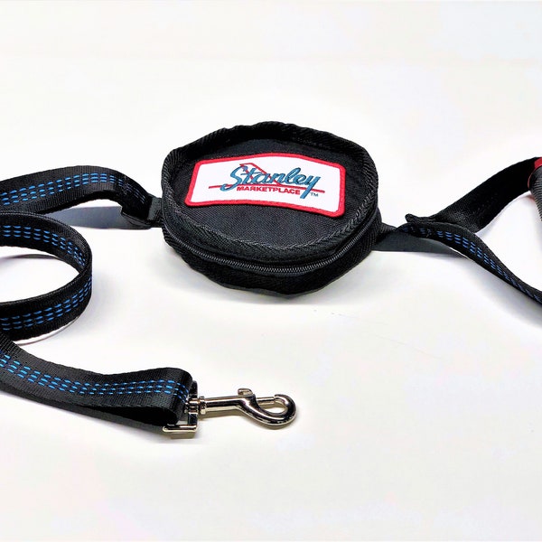 Adjustable Dog Leash with Detachable Waterproof Food/Water Bowl & Waste Bag Pocket