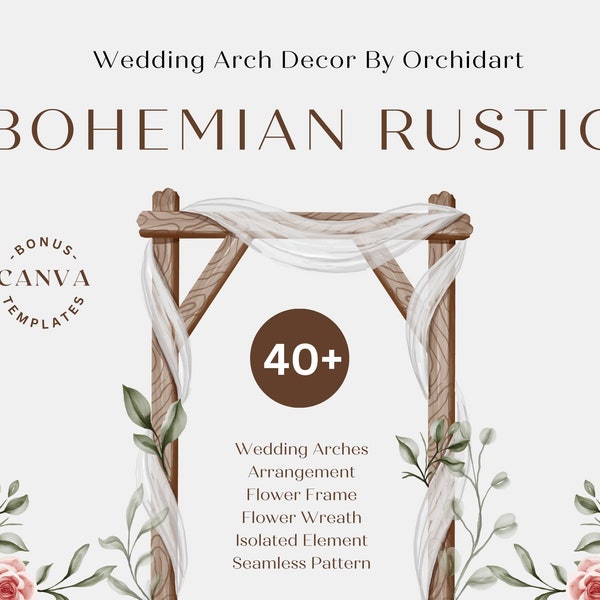 Bohemian Rustic Wedding Arch Floral Digital Files Watercolor Decoration