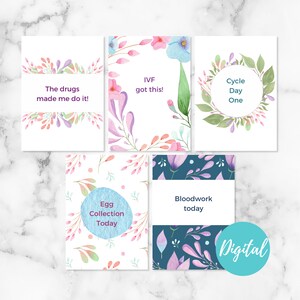 Cartes d'enregistrement des étapes de la FIV florales et feuillues | Numérique | Cartes FIV | Cartes numériques FIV | Infertilité | Téléchargeable | Fertilité |