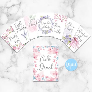 Cartes d'étape de bébé de fleur florale d'aquarelle peintes à la main - Occasion - Cartes mémoire