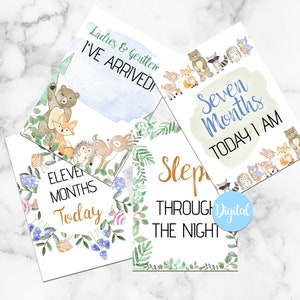 Cartes d’étape de bébé de Woodlands d’aquarelle | Nouveau bébé | Nouveau-né | Document Bébé | Cadeau pour ami | Téléchargeable | Des jalons précieux