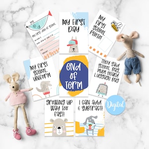 My First School Year Animal Journey cards | School Milestones | School Journal | Document first school year