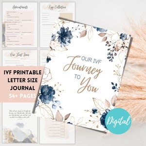 Journal des étapes de la FIV de 54 pages | Journal numérique à imprimer et à utiliser | Jalons FIV | Documenter le parcours de FIV | Format lettre
