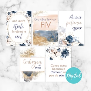 Cartes FIV françaises Cartes d'enregistrement Galaxy Floral IVF Milestone | Numérique | Cartes numériques FIV | Infertilité | Téléchargeable | La fertilité