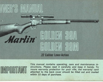 Vintage Marlin Golden 39A Golden 39M .22 Caliber Lever-Action Manual PDF Instant Download