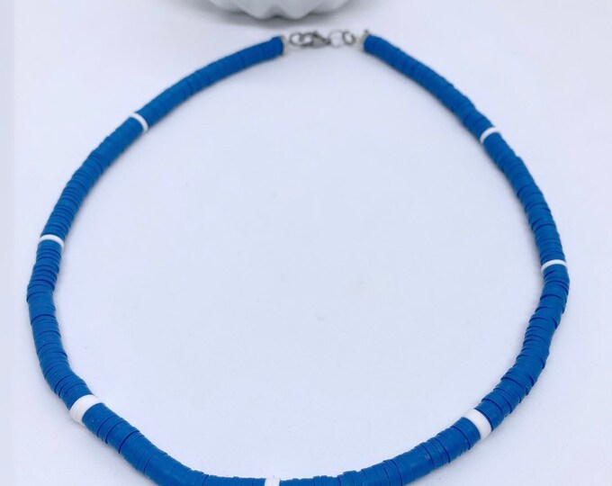 Necklace heishi surfer blue jeans / white